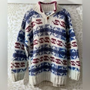 VTG International Markets Men’s L 100% WOOL Fair Isle Ecuador Hand Knit Sweater